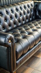Obraz premium Sleek sofa with soft black leather upholstery and decorative leather buttons