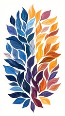 Fototapeta premium A vibrant abstract design featuring two halves of foliage, one in cool blue and purple hues and the other in warm orange and red hues, creating a striking visual contrast