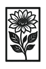 Floral Cutout Wall Art Design – Black Silhouette Flower with Leaves