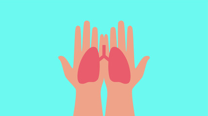 Illustration of hands and lungs. Lungs on hands illustration on horizontal background