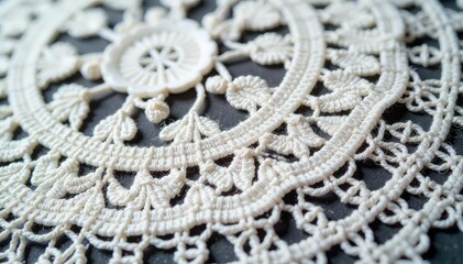 Obraz premium Intricate floral lace doily, delicate white threads , pattern, knitting, texture