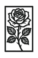 Floral Cutout Wall Art Design – Black Silhouette Flower with Leaves