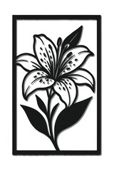 Floral Cutout Wall Art Design – Black Silhouette Flower with Leaves