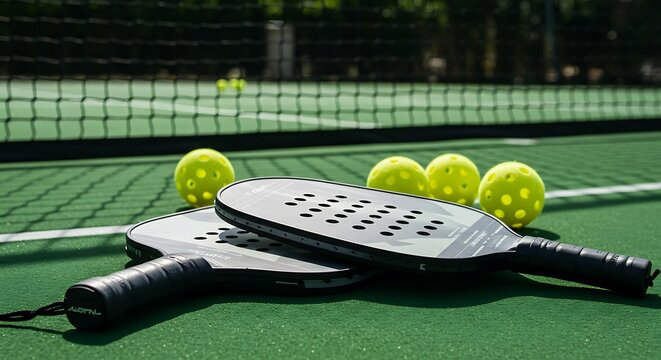 Pickleball Prep: Sun-Drenched Court AI Generated