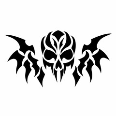 Tribal Winged Skull Tattoo Design in Black and White Vector Style