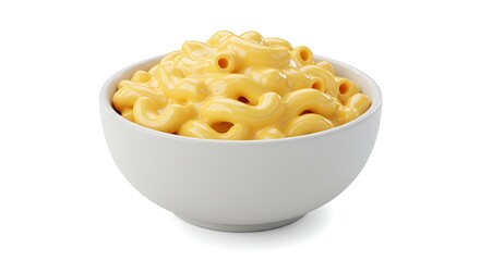 Bowl of creamy macaroni and cheese on white background