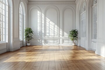 Elegant, sunlit interior space with classical architecture.