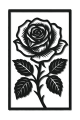 Floral Cutout Wall Art Design – Black Silhouette Flower with Leaves