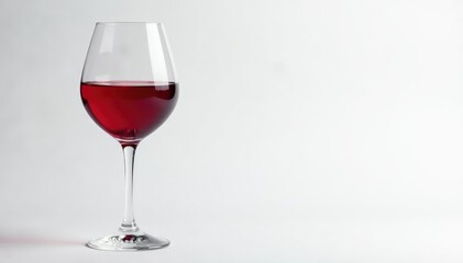 Single glass of ruby red wine against pure white, food, clean