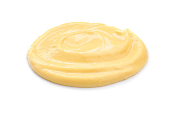 Tasty cheese dipping sauce isolated on white