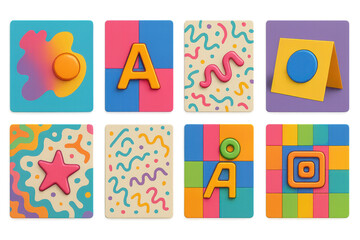 Fototapeta premium Colorful 3d y2k retro icons set – star, letter, design, geometry, abstract, pattern, vibrant. 3D icon set