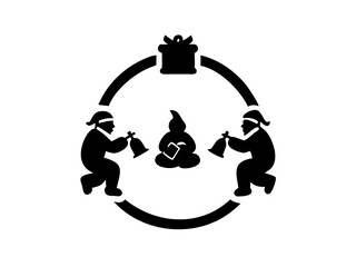 Christmas Wreath Silhouette: Elves, Bells, Reading Gnome Gift