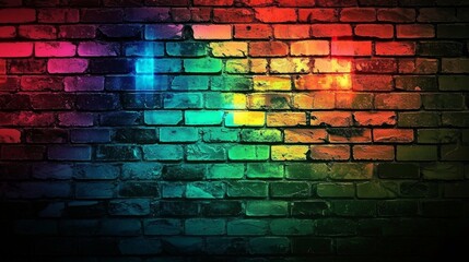 The vibrant glow of neon illuminates the rustic charm of aged bricks.