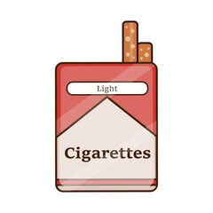 Flat vector illustration of a cigarette pack with two cigarettes. Useful for health education materials, anti-smoking campaigns, infographics, packaging mockups