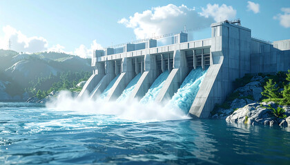 Majestic Hydroelectric Dam Generating Clean Energy: Stunning Visual