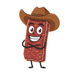 Snack Bar Cowboy: Cartoon Beef Jerky Character with Cowboy Hat &ndash; Friendly, Approachable, Fun &ndash; Transparent PNG