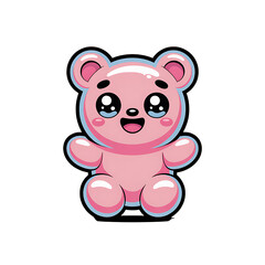 Naklejka premium A cute cartoon illustration of a kawaii-style pink bear character with a glossy, bubble-like appearance. transparent background