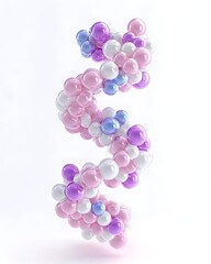 Fototapeta premium A vibrant, swirling, three-dimensional shape composed of various pink, white, and blue spheres, resembling a stylized letter 