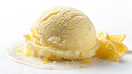 Lemon Ice Cream Scoop with Zest, Close-up Photography, Creamy Texture, Refreshing Dessert Ice cream, photography