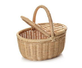 Obraz premium One empty wicker basket isolated on white
