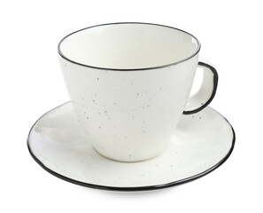Empty coffee cup with saucer isolated on white