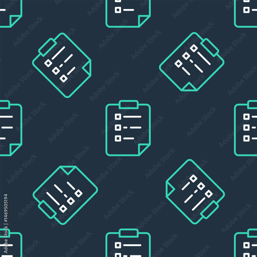 Poster line clipboard with checklist icon isolated seamless pattern on black background. control list symbo