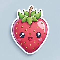 Obraz premium Cute cartoon strawberry with a happy face on a blue background 