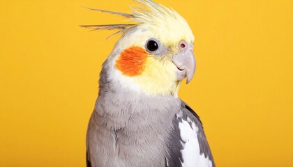Cockatiel on yellow background