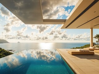 Fototapeta premium Coastal Luxury Villa with Private Pool and Ocean Views