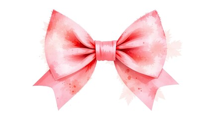 Delicate Pink Watercolor Bows, Isolated on White