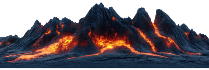 Volcanic Mountain With Glowing Lava Cracks  isolated on a transparent background
