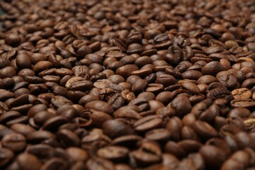 Aromatic coffee beans as background, closeup view