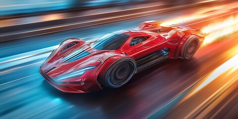Fototapeta premium Futuristic Red Speedster Racing at High Velocity Creating Motion Blur