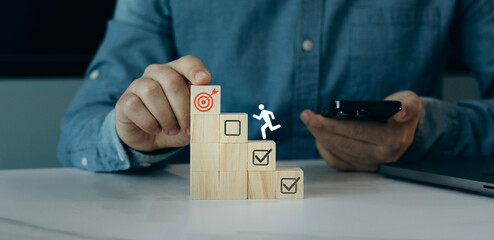 Concept of task completion towards success and goal.Business success and goal achievement steps. Business,targets, tasks tracking success, leadership, achievement concept.
