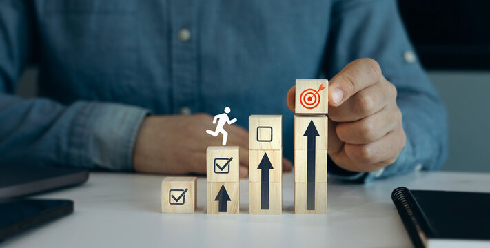 Concept of task completion towards success and goal.Business success and goal achievement steps. Business,targets, tasks tracking success, leadership, achievement concept.