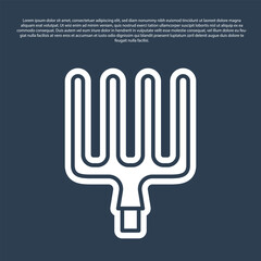 Blue line Garden pitchfork icon isolated on blue background. Garden fork sign. Tool for horticulture, agriculture, farming. Vector