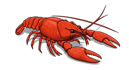Detailed illustration of a vibrant red crawfish with textured shell and claws, casting realistic shadows on a white background, perfect for culinary or wildlife projects