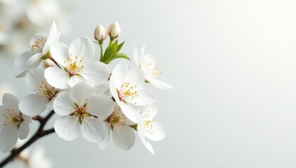Obraz premium Delicate white blossoms against pure white backdrop, fragile, beauty, bright