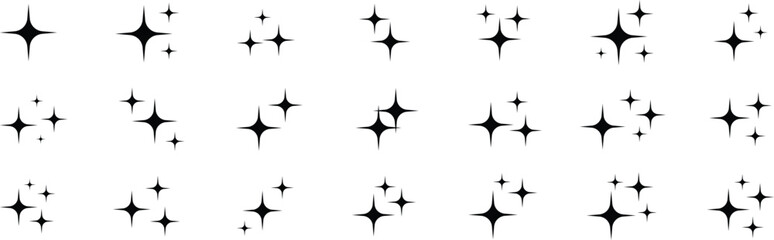 Sparkle star icons. Set of different black sparkles icons. Collection of star sparkles symbol. Sparkles symbols. Shine star sparkle vector set. Different black sparkles icons