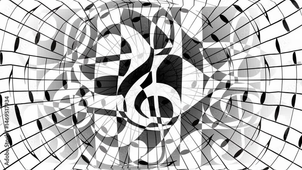 Fototapete abstract music theme background with music note and clef, modern design, black and white color. loop
