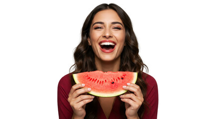 Woman eating watermelon portrait