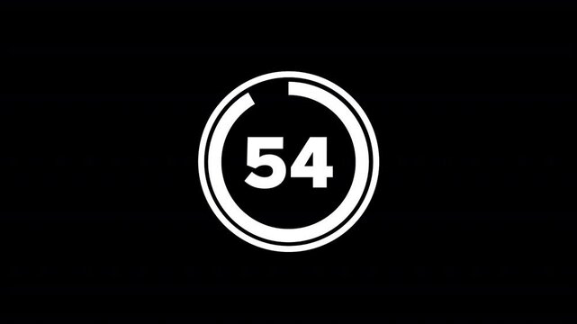 One minute countdown timer animation from 60 to 0 on a transparent background, 60 seconds countdown timer with alpha channel, 1 minute circle countdown.