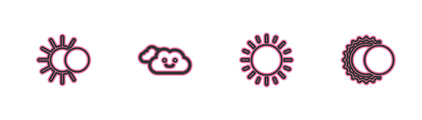 Set line Eclipse of the sun, Sun, Cloud and icon. Vector