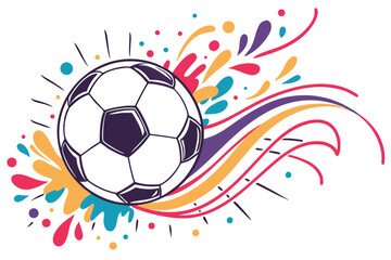44 soccer ball, colorful paint splatter, abstract, vibrant, dynamic, sports, energy, motion, illustration