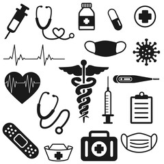 Ferramentas e ícones médicos e enfermeira