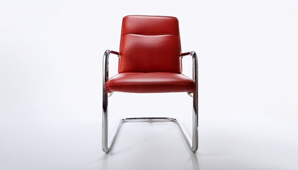 Fototapeta premium red leather chair with a sleek chrome frame featuring a modern and stylish design ideal for office home or commercial spaces isolated on white background