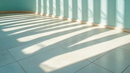 Obraz premium Light Teal Room Interior with Pale Cream Floor and Long Shadows