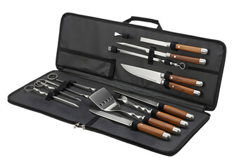 Complete BBQ Grill Tool Set with Carrying Case isolated on white background