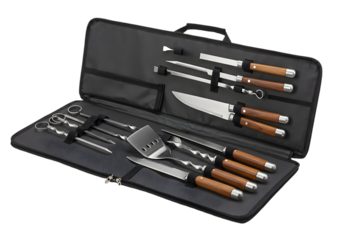 Complete BBQ Grill Tool Set with Carrying Case isolated on white background