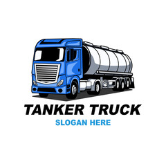 Tanker truck transportation logo vector. Tank oil, gas, fuel, petroleum, water, chemical industry, truck illustration.